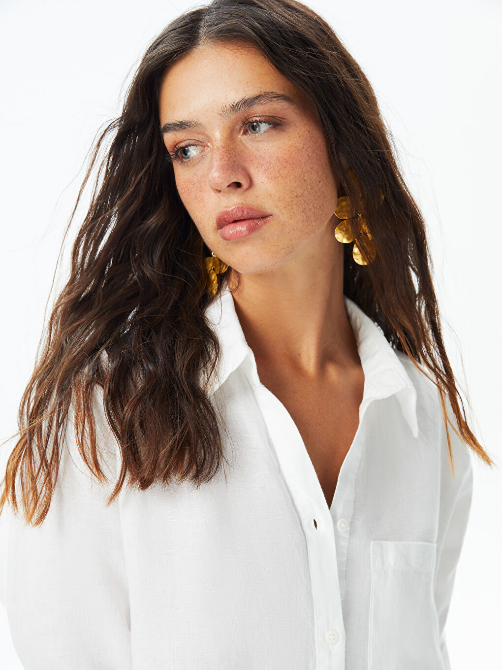 Beyaz %100 Keten Kadın Gömlek-4