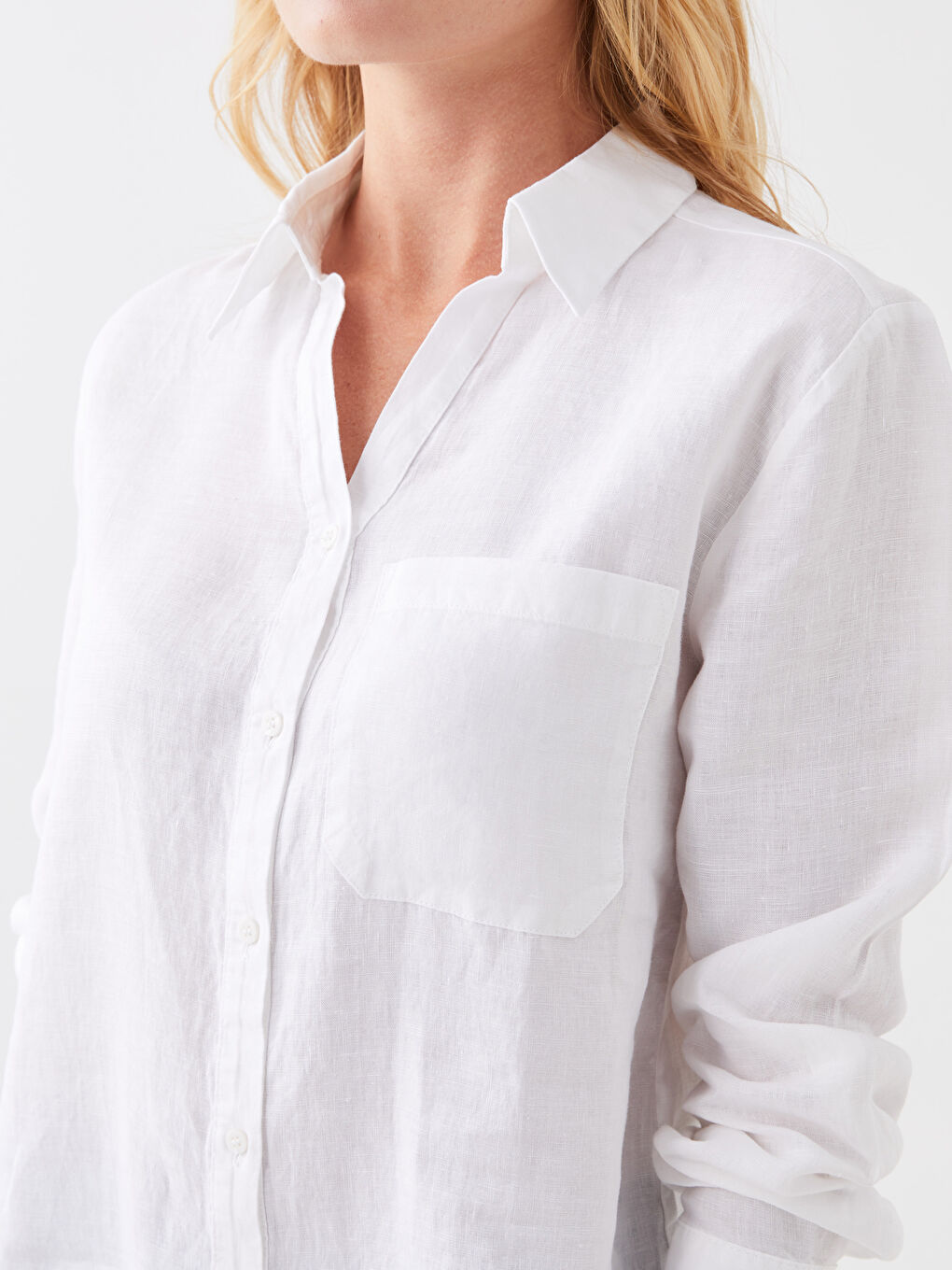 Beyaz %100 Keten Kadın Gömlek-6