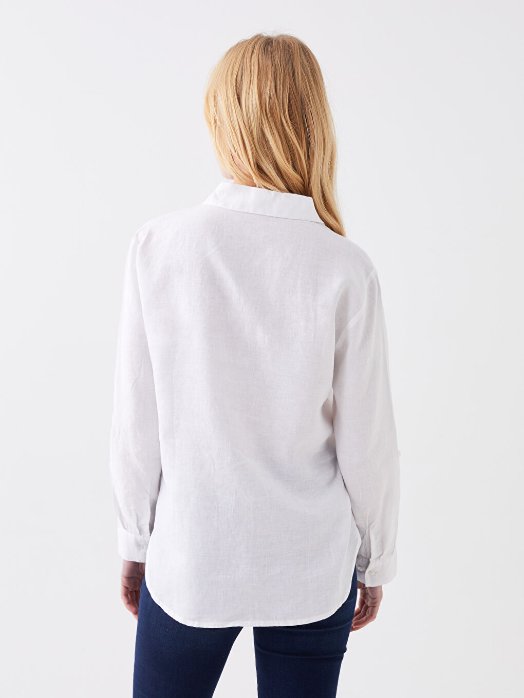 Beyaz %100 Keten Kadın Gömlek-7