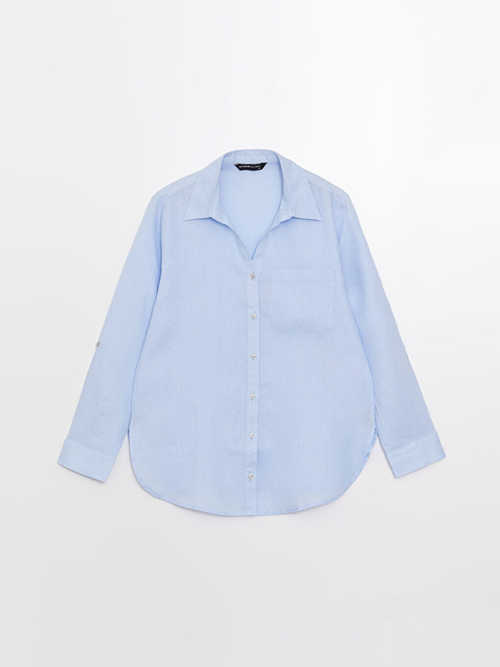 Mavi %100 Keten Kadın Gömlek-5