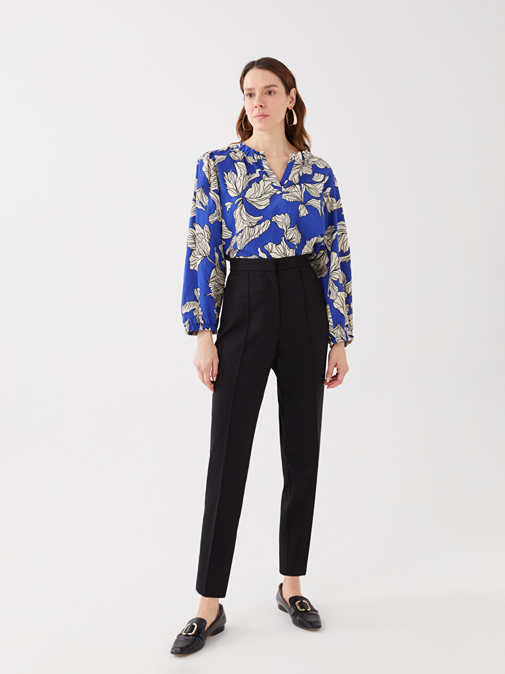 Women's High Waist Regular Fit Plain Trousers