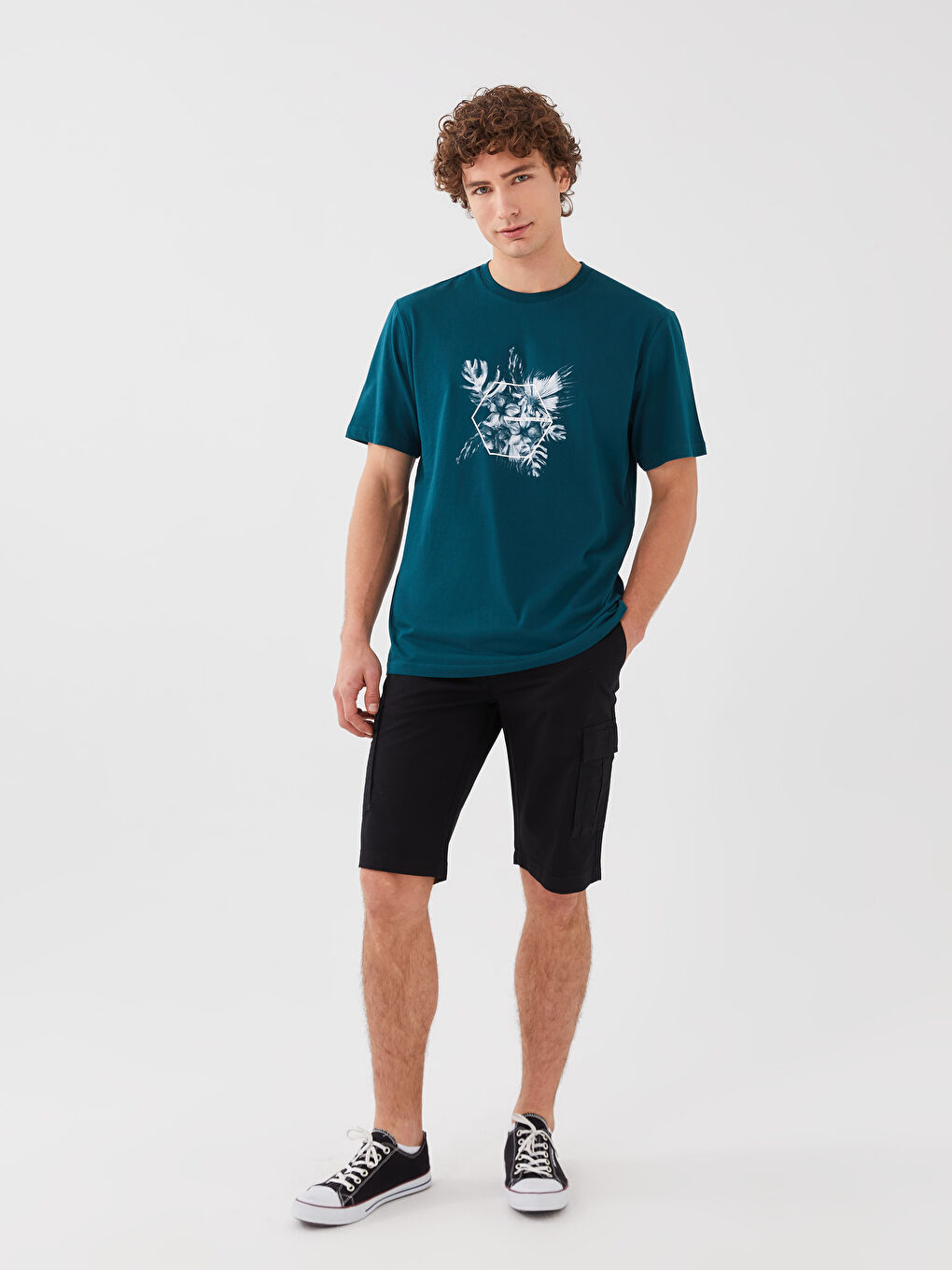 Pantaloni scurți Bermuda pentru Bărbați, Standard Fit, Țesătură în diagonală