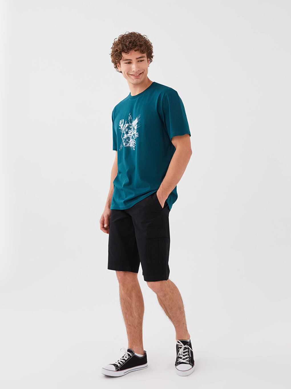 Pantaloni scurți Bermuda pentru Bărbați, Standard Fit, Țesătură în diagonală-1