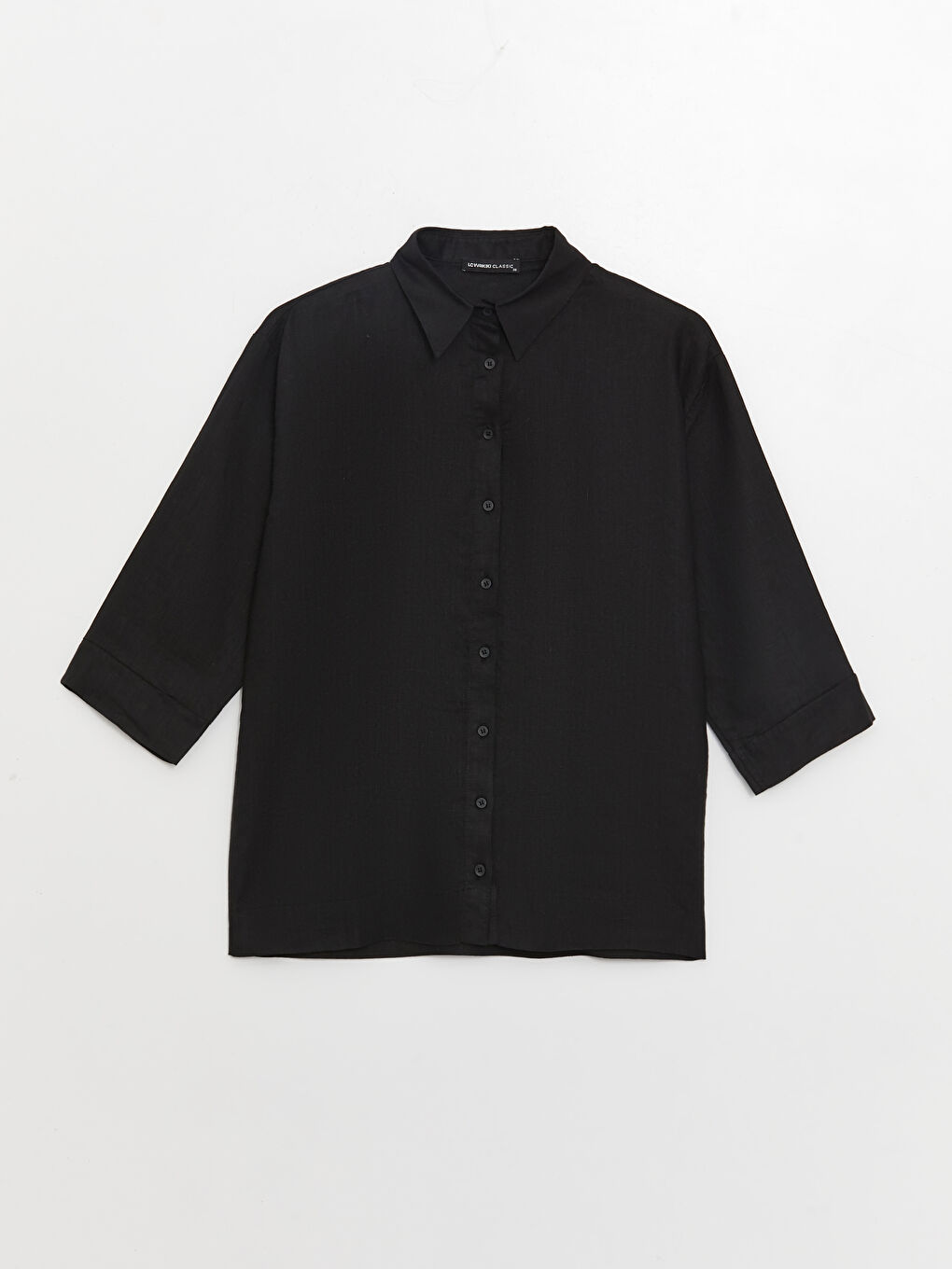 LCWAIKIKI Classic Siyah Oversize %100 Keten Kadın Gömlek - 5