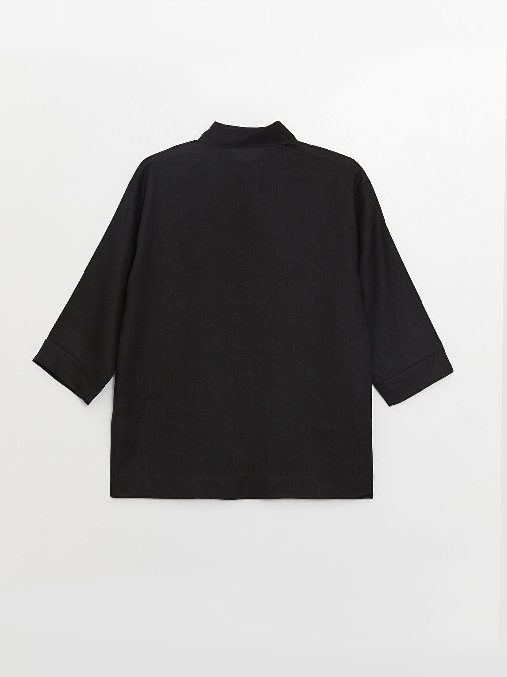 LCWAIKIKI Classic Siyah Oversize %100 Keten Kadın Gömlek - 6