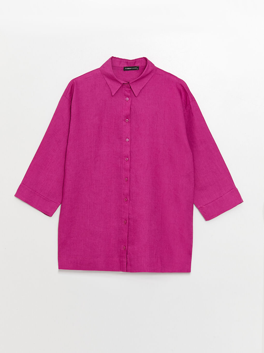 Fuşya Oversize %100 Keten Kadın Gömlek-5