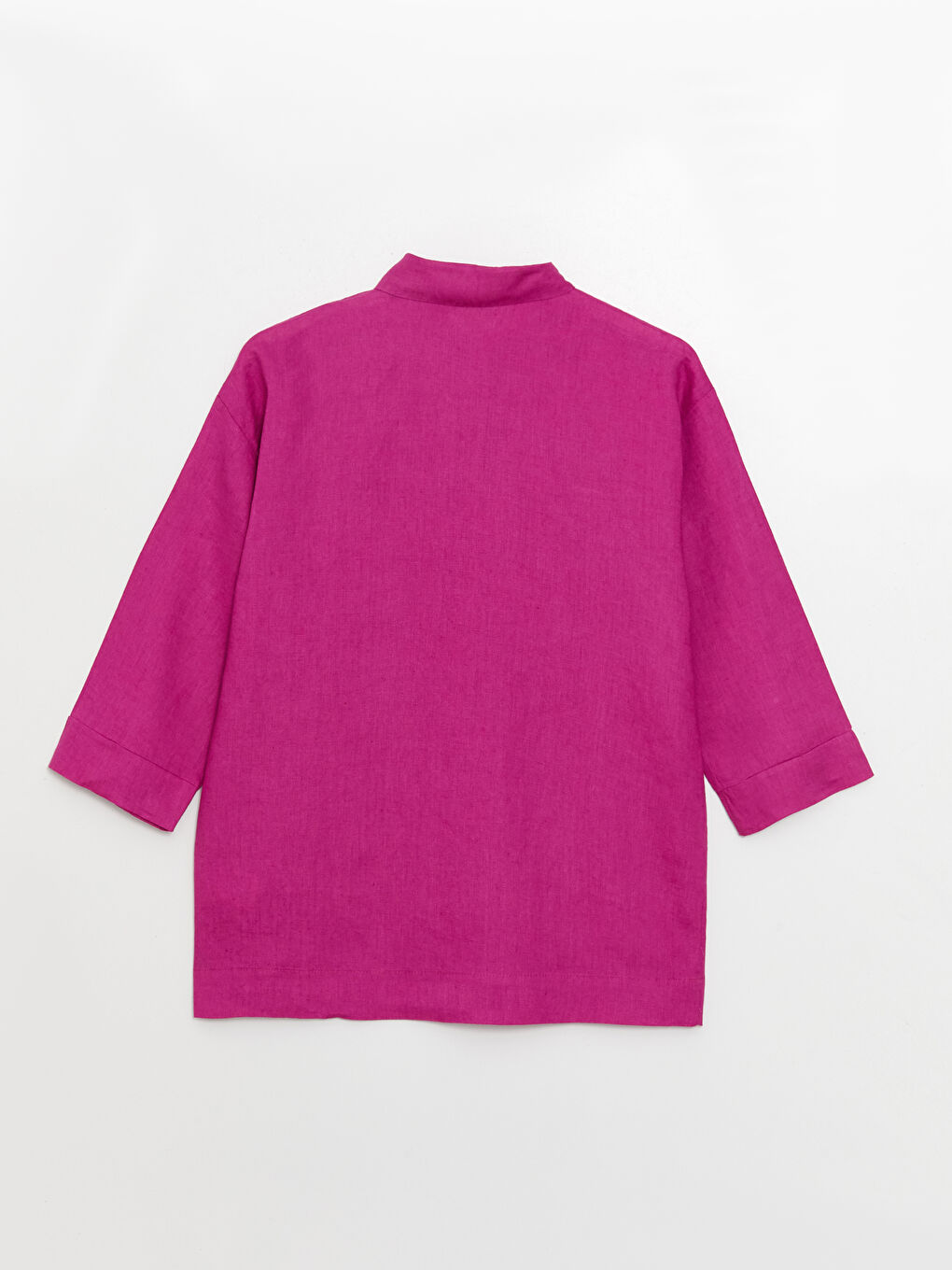 Fuşya Oversize %100 Keten Kadın Gömlek-6