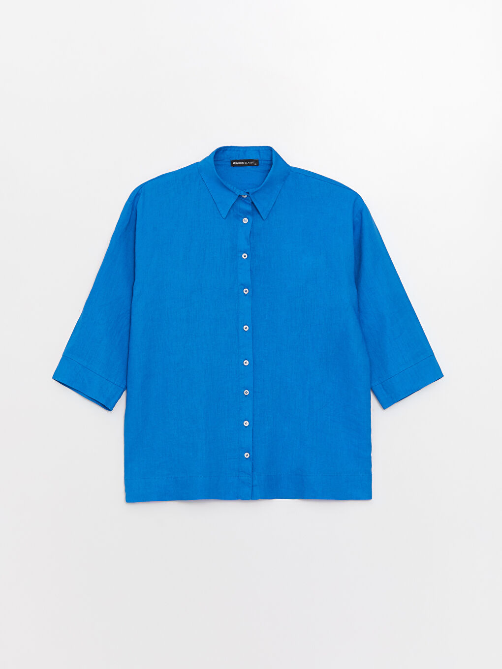 Mavi Oversize %100 Keten Kadın Gömlek-6