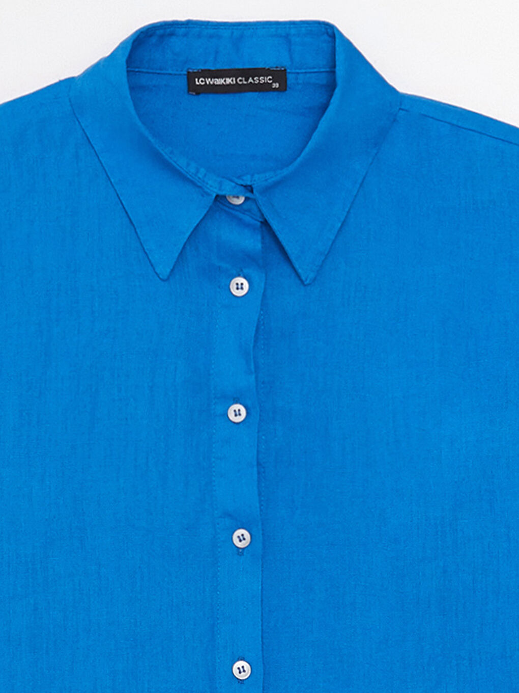 Mavi Oversize %100 Keten Kadın Gömlek-8