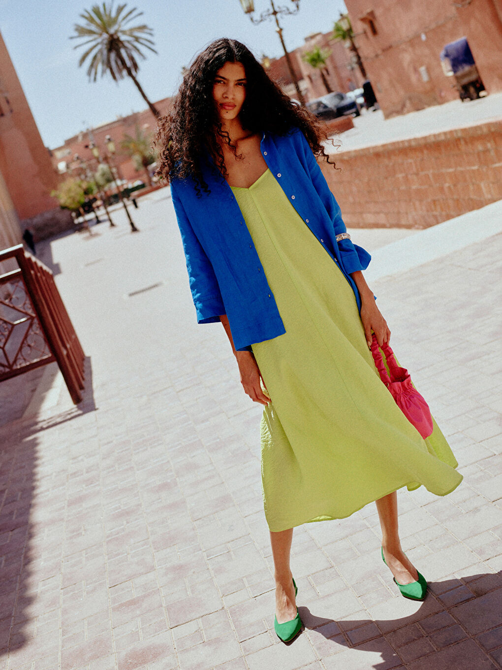 Mavi Oversize %100 Keten Kadın Gömlek