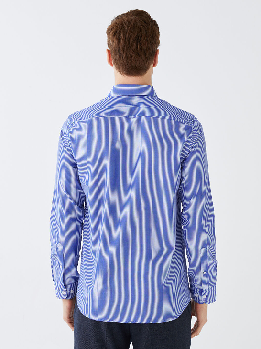 قميص رجالي مخطط كم طويل بقصة رفيعة من قماش التويل-4