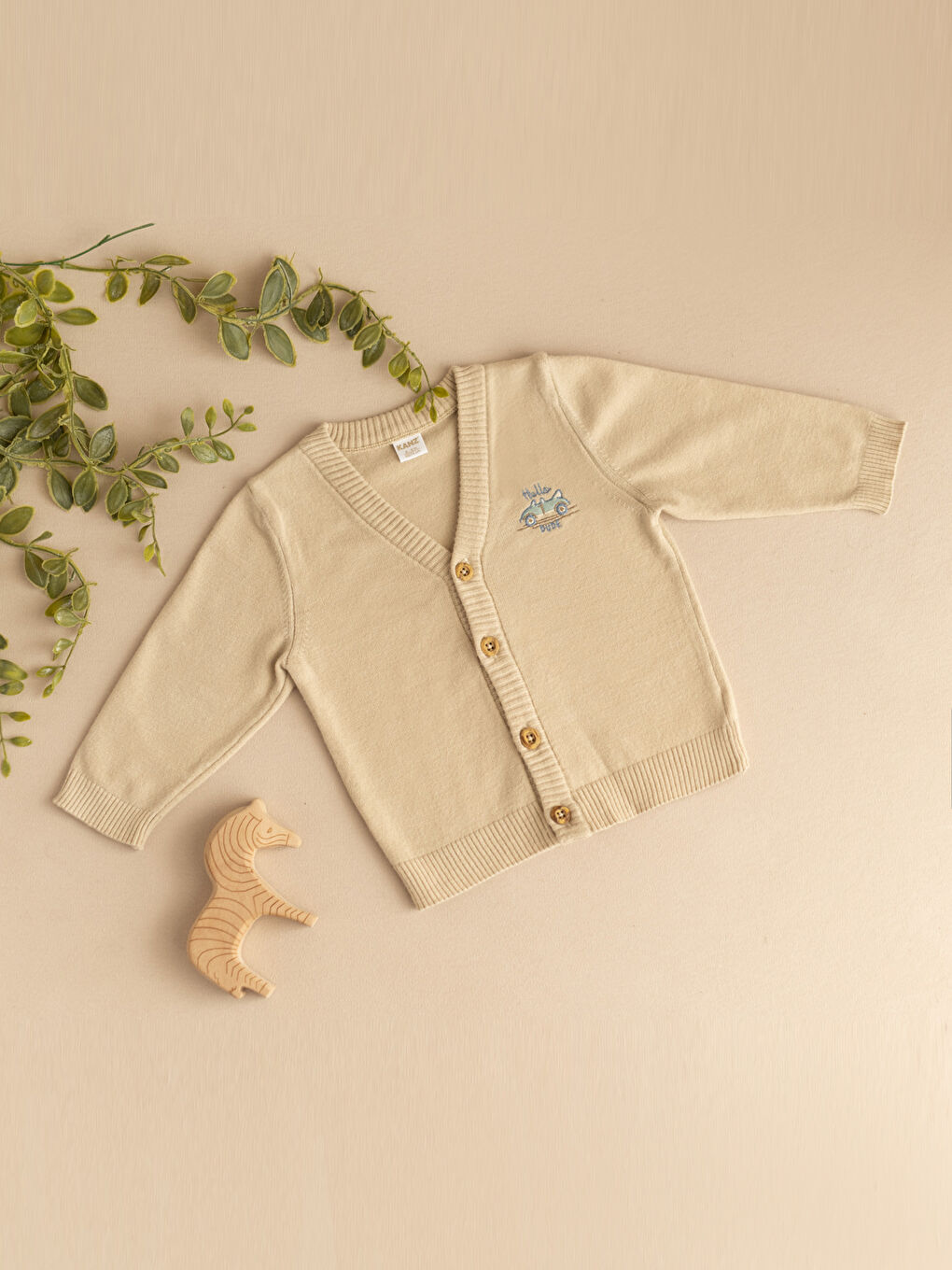 كارديجان تريكو أولاد رضع بياقة على شكل حرف V وكم طويل