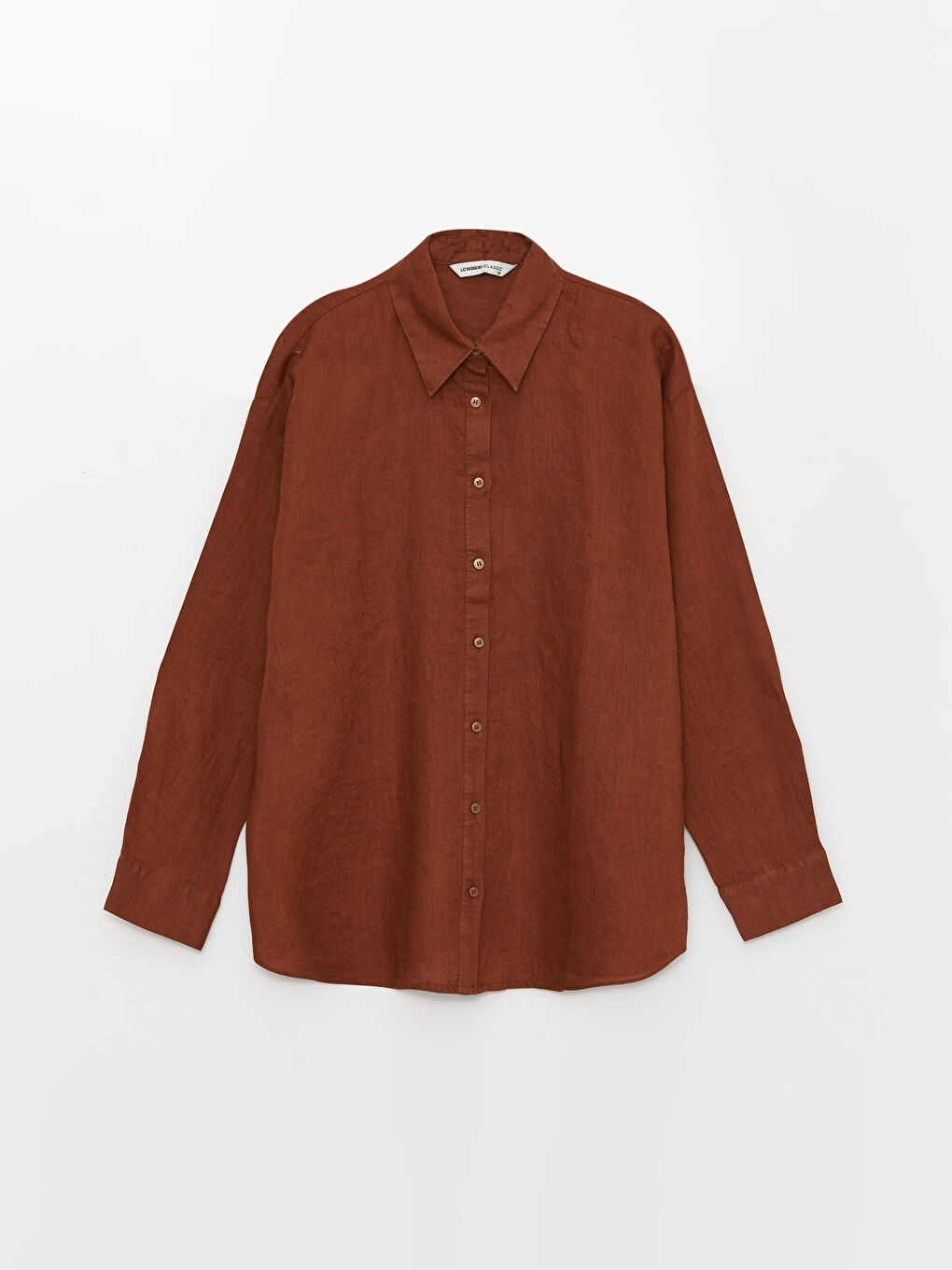 Kahverengi Oversize %100 Keten Kadın Gömlek-13