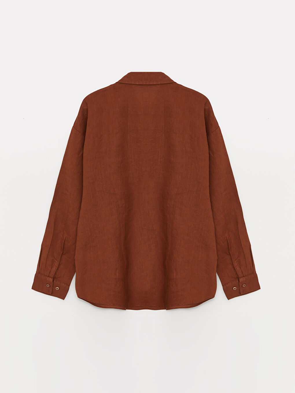 Kahverengi Oversize %100 Keten Kadın Gömlek-14