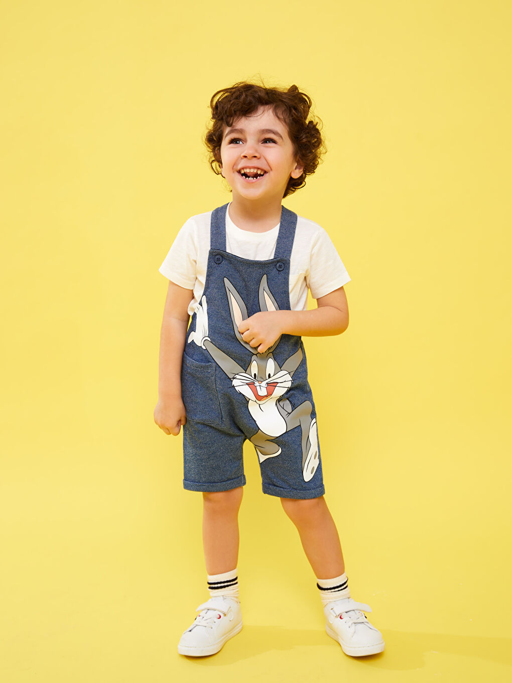 Mavi Askılı Bugs Bunny Baskılı Erkek Bebek Salopet-2