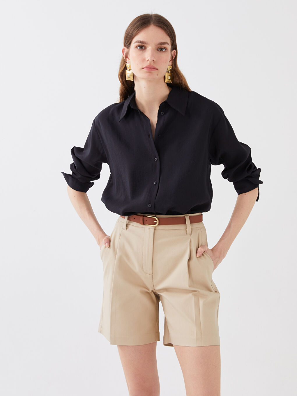 Plain Long Sleeve Oversize Women's Shirt