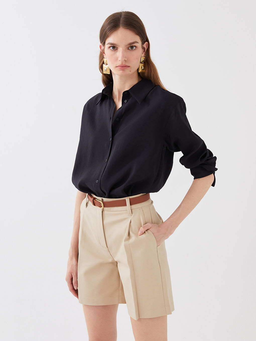 Plain Long Sleeve Oversize Women's Shirt-1