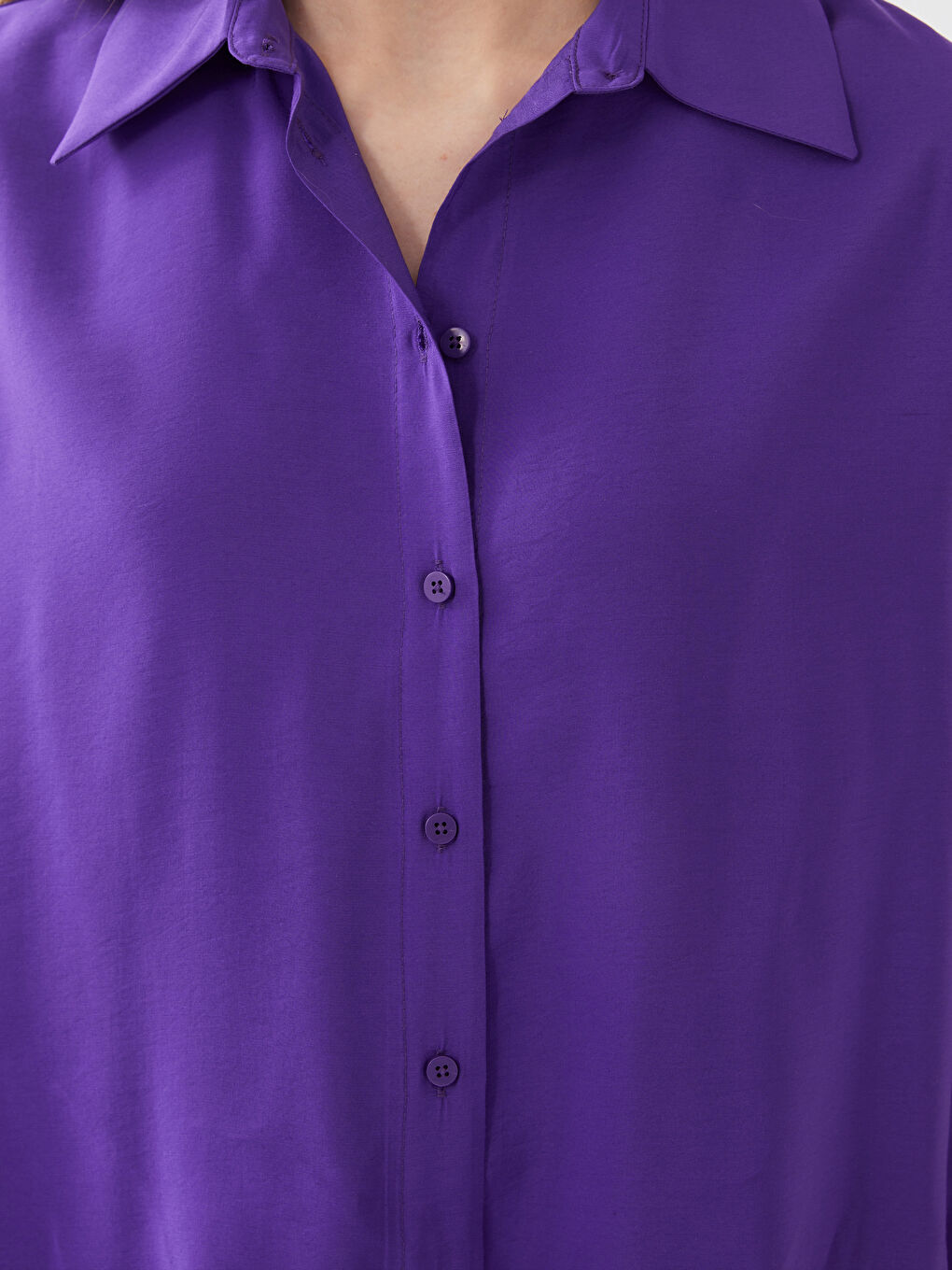 Mor Düz Uzun Kollu Oversize Kadın Gömlek-3