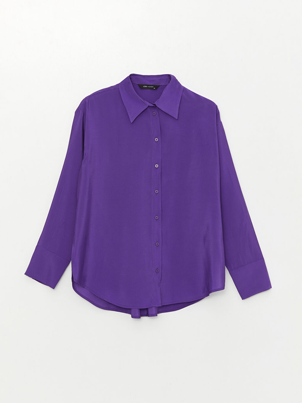 Mor Düz Uzun Kollu Oversize Kadın Gömlek-5