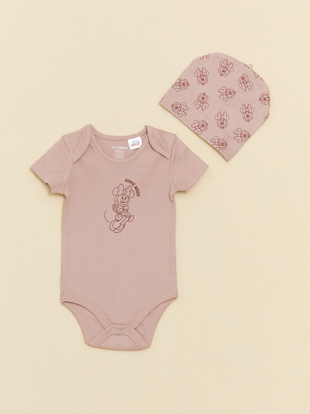 LCW baby Crew Neck Long Sleeve Minnie Mouse Printed Baby Girl 3 Pieces Set -S3EL09Z1-LT3