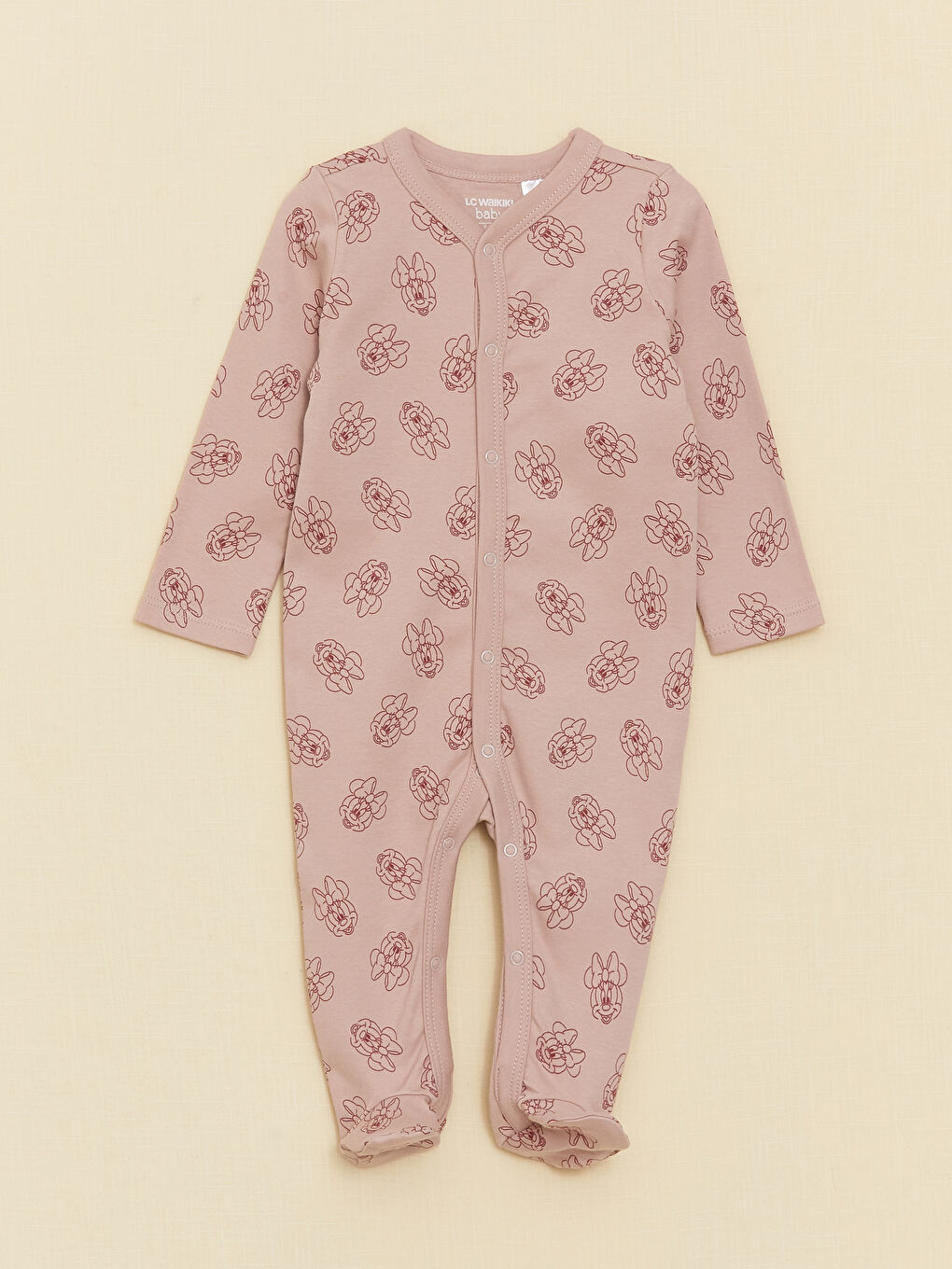 LCW baby Crew Neck Long Sleeve Minnie Mouse Printed Baby Girl 3 Pieces Set -S3EL09Z1-LT3