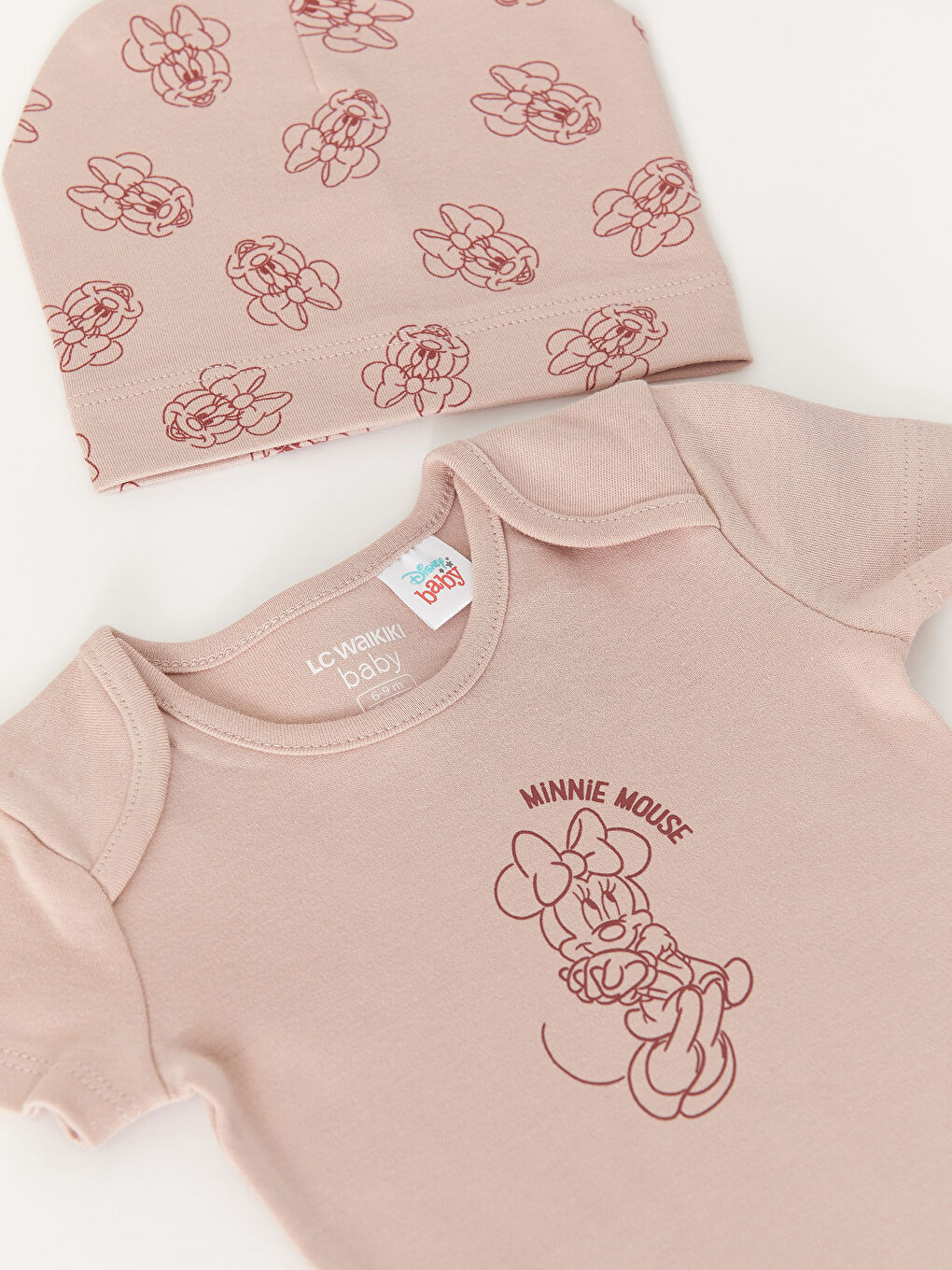 LCW baby Crew Neck Long Sleeve Minnie Mouse Printed Baby Girl 3 Pieces Set -S3EL09Z1-LT3