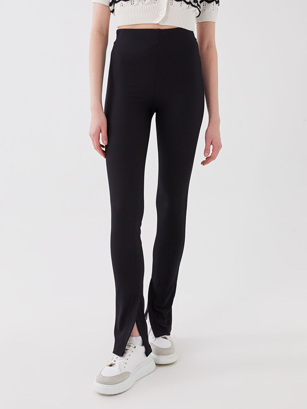 ქალებისთვის ელასტიური წელი უბრალო გამაშები შარვალი-2