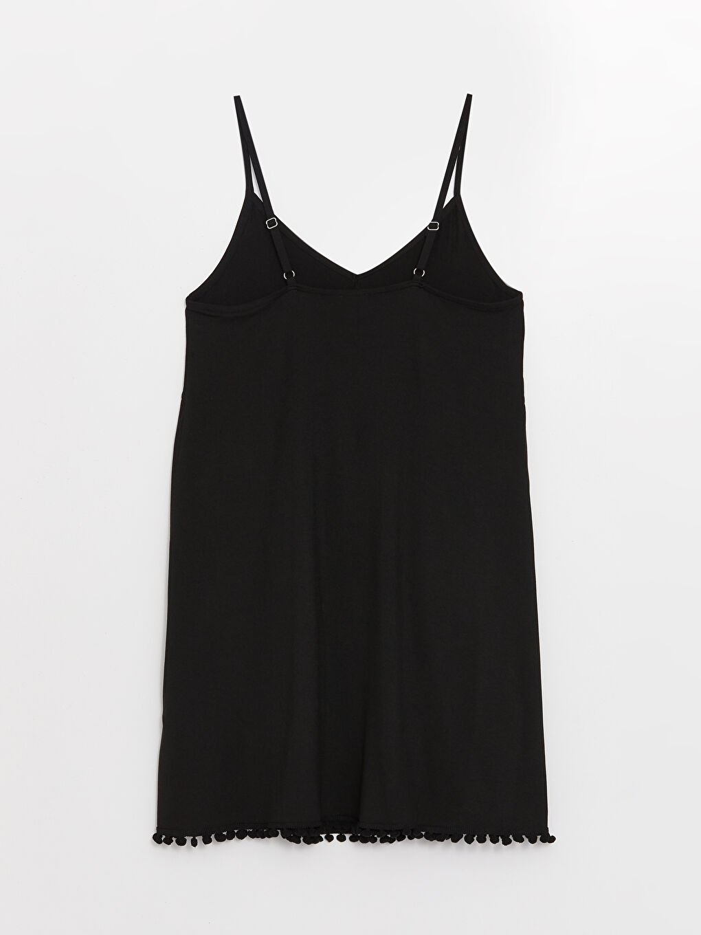 Siyah V Yaka Düz Askılı Kadın Plaj Elbisesi-5