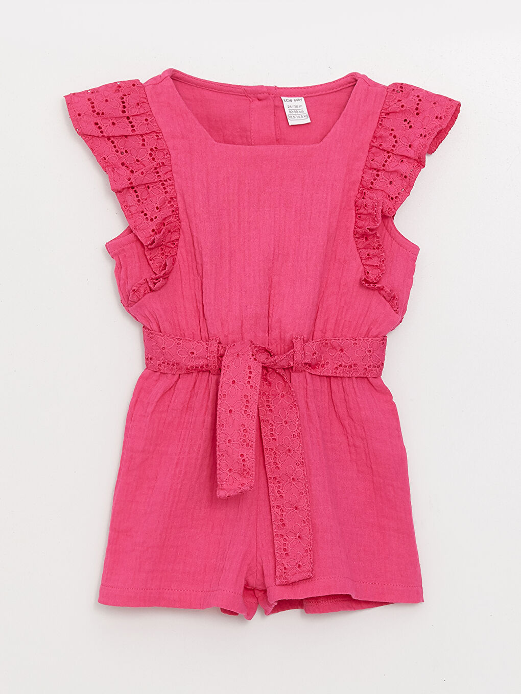 Fuşya Kare Yaka Askılı Müslin Kız Bebek Salopet