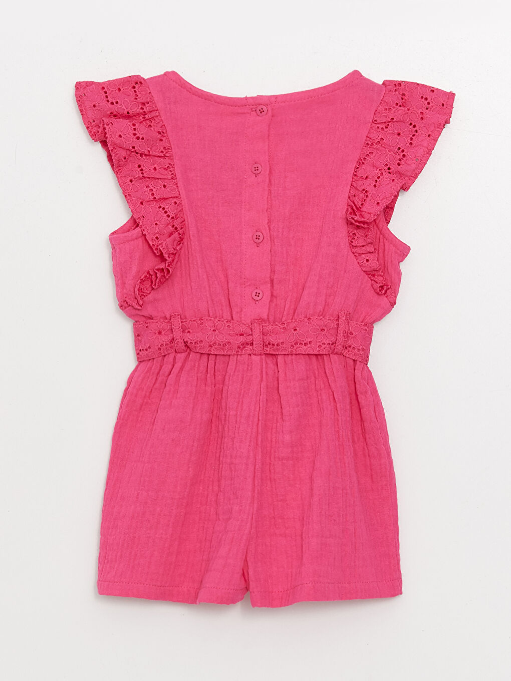 Fuşya Kare Yaka Askılı Müslin Kız Bebek Salopet-1