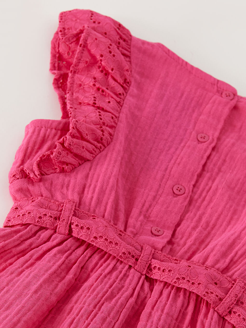 Fuşya Kare Yaka Askılı Müslin Kız Bebek Salopet-2