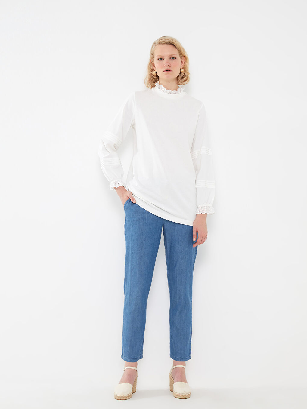 İndigo Kadın Beli Lastikli Düz Jean Pantolon