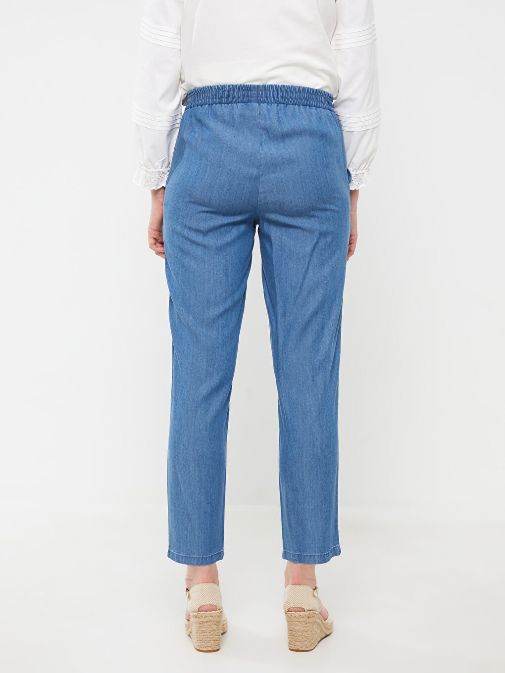 İndigo Kadın Beli Lastikli Düz Jean Pantolon-4