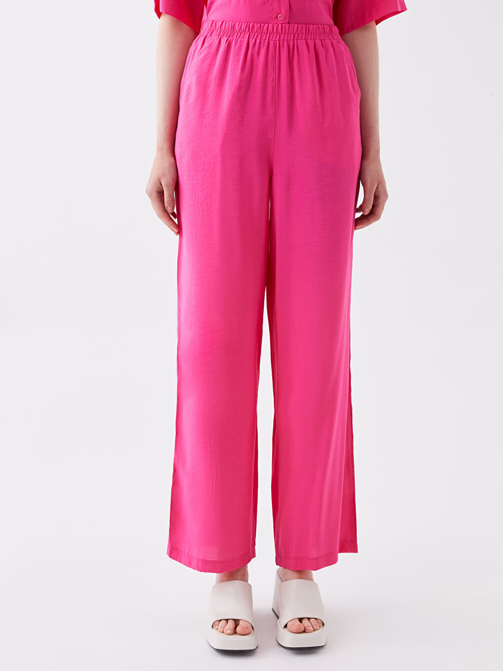 Брюки Женские Аэробин Однотонные На Эластичной Талии-2