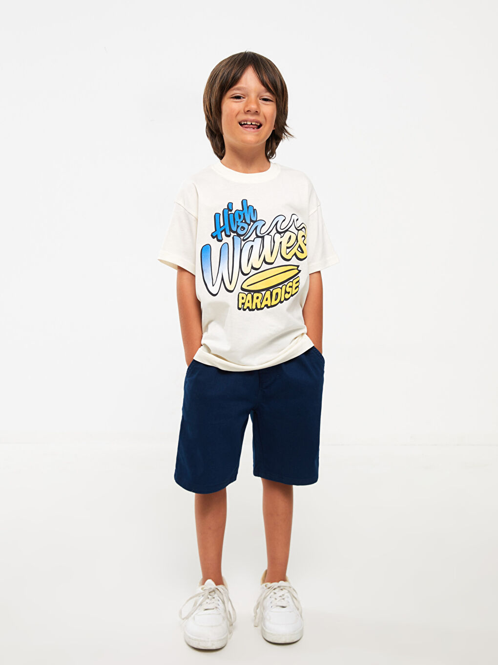 Lacivert Beli Lastikli Rahat Kalıp Erkek Çocuk Şort