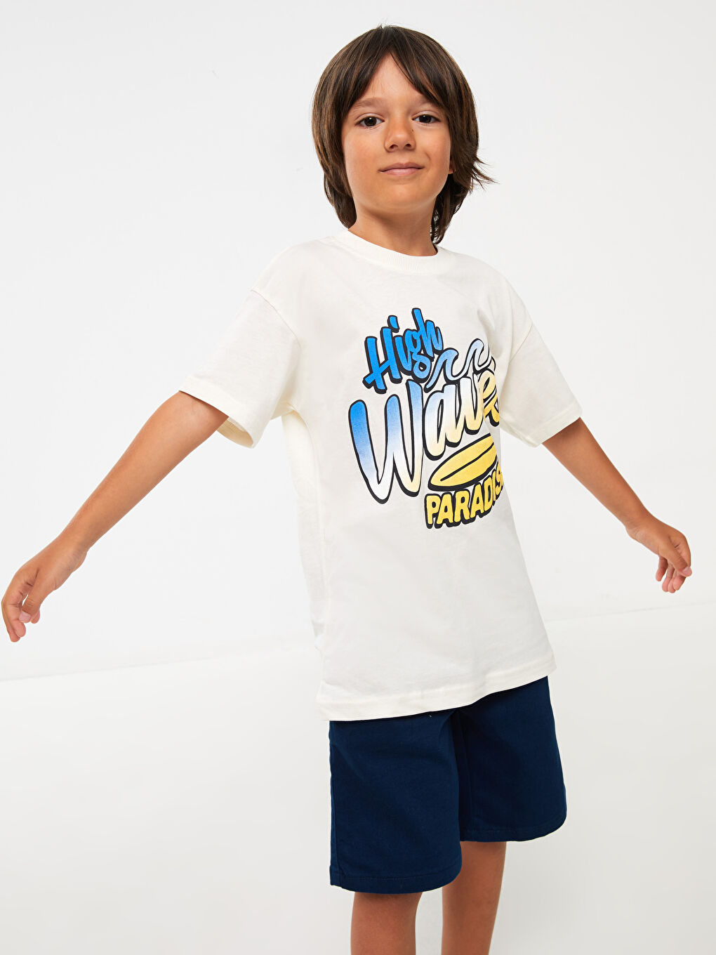 Lacivert Beli Lastikli Rahat Kalıp Erkek Çocuk Şort-1