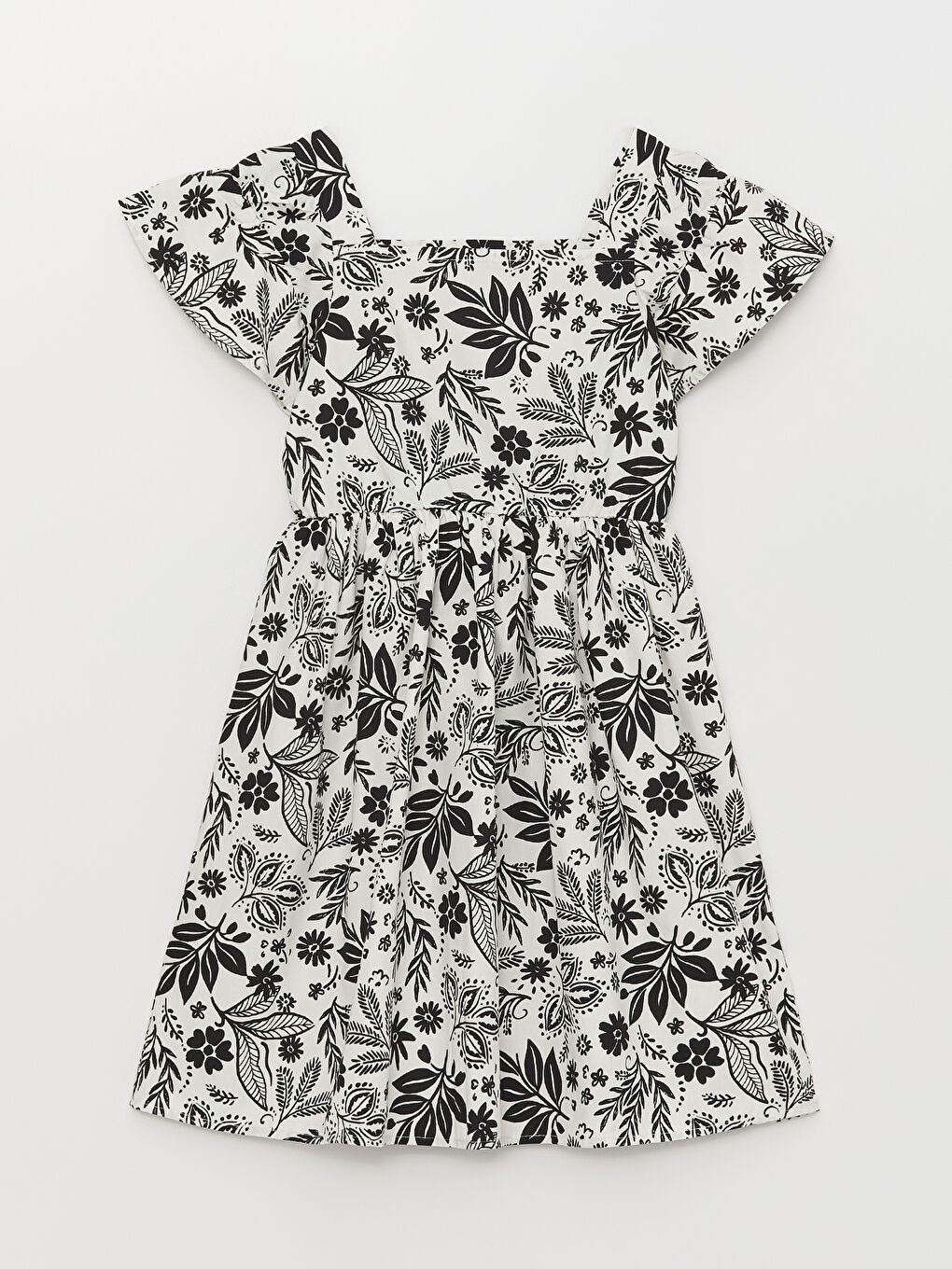 Robe à Col Carré à Motifs à Manches Courtes pour Filles