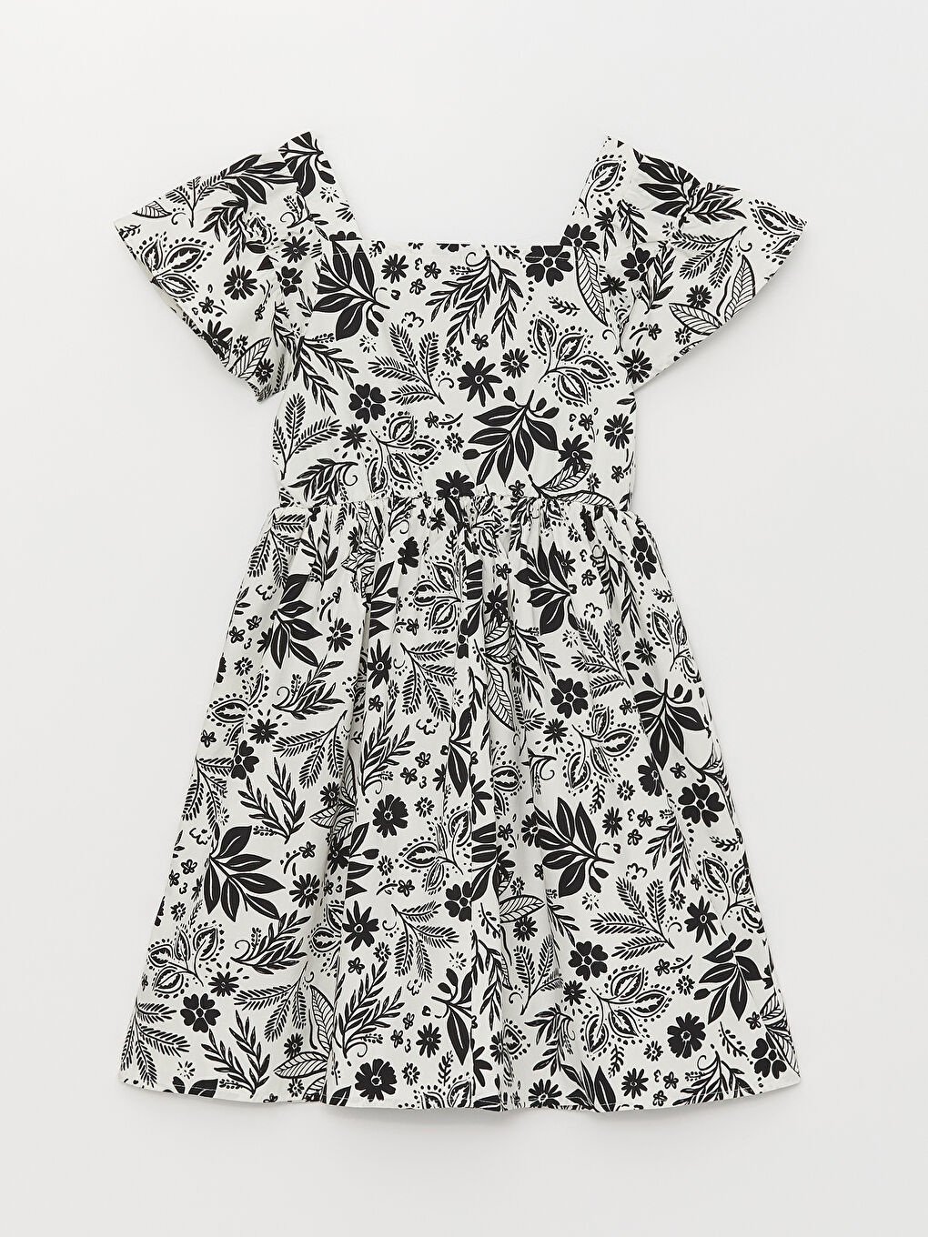 Robe à Col Carré à Motifs à Manches Courtes pour Filles-1