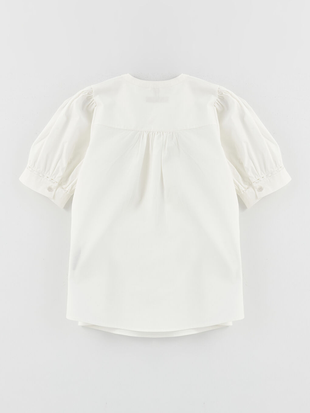 بلوزة بوبلين سادة كم قصير بياقة دائرية للسيدات-6