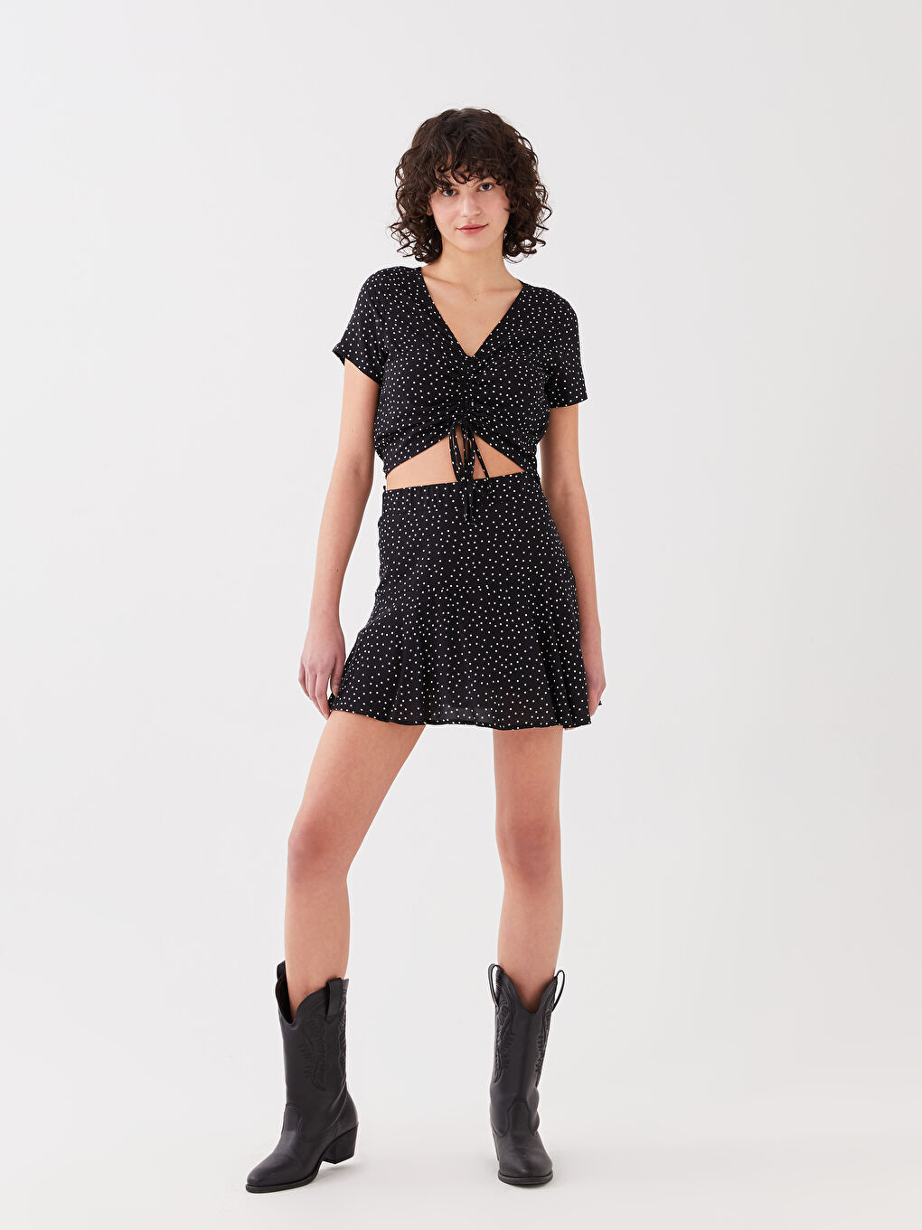 Women's Elastic Waist Polka Dot Shorts Skirt -S3EM08Z8-RQL