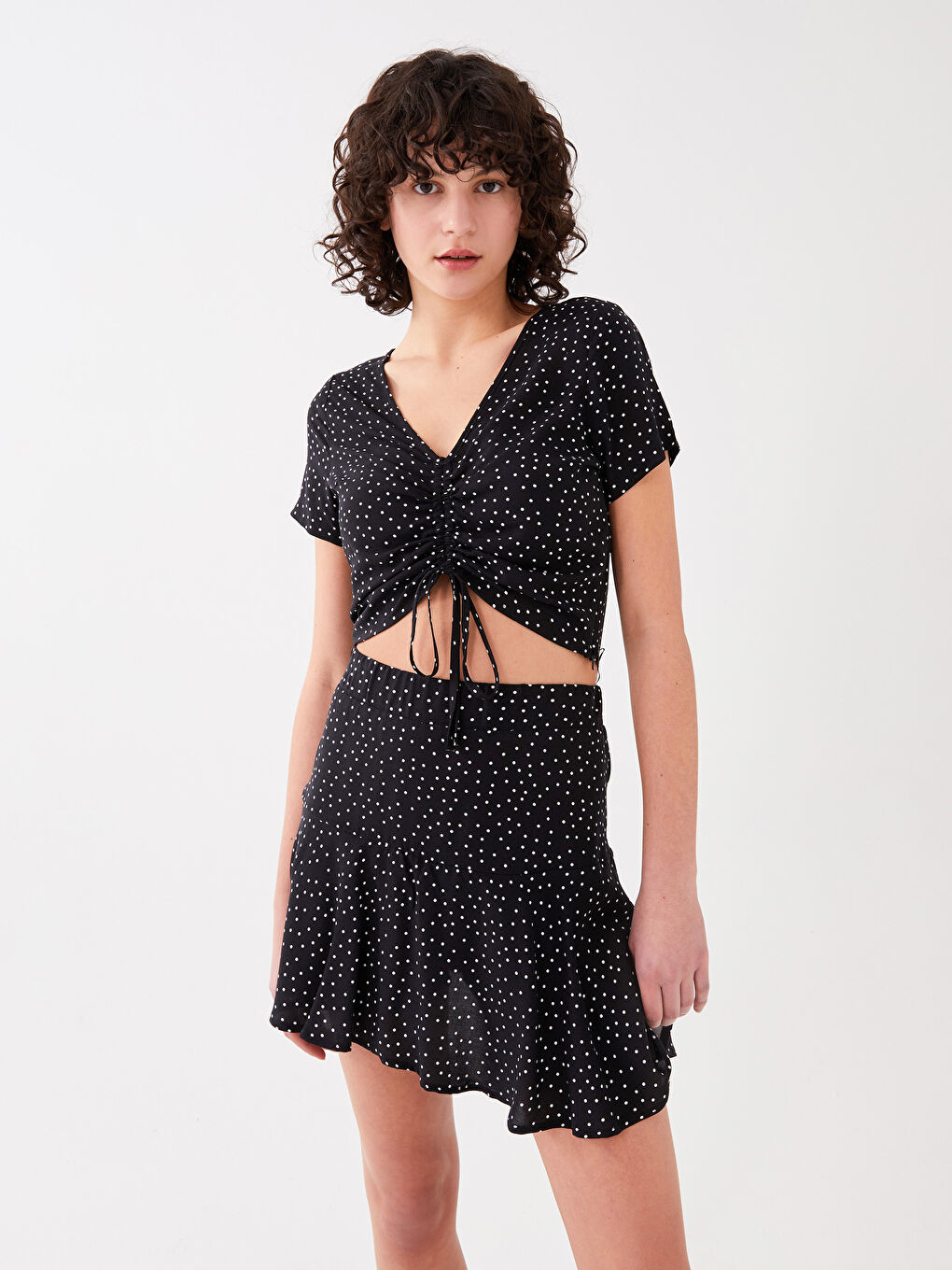 Women's Elastic Waist Polka Dot Shorts Skirt -S3EM08Z8-RQL