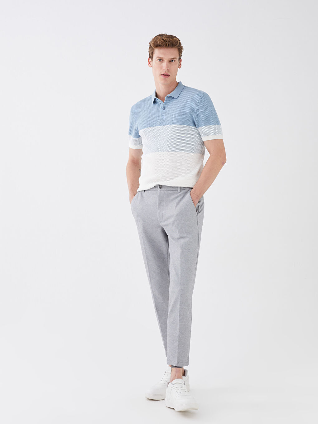 Polo Neck Short Sleeve Color Block Men's Knitwear Sweater-2