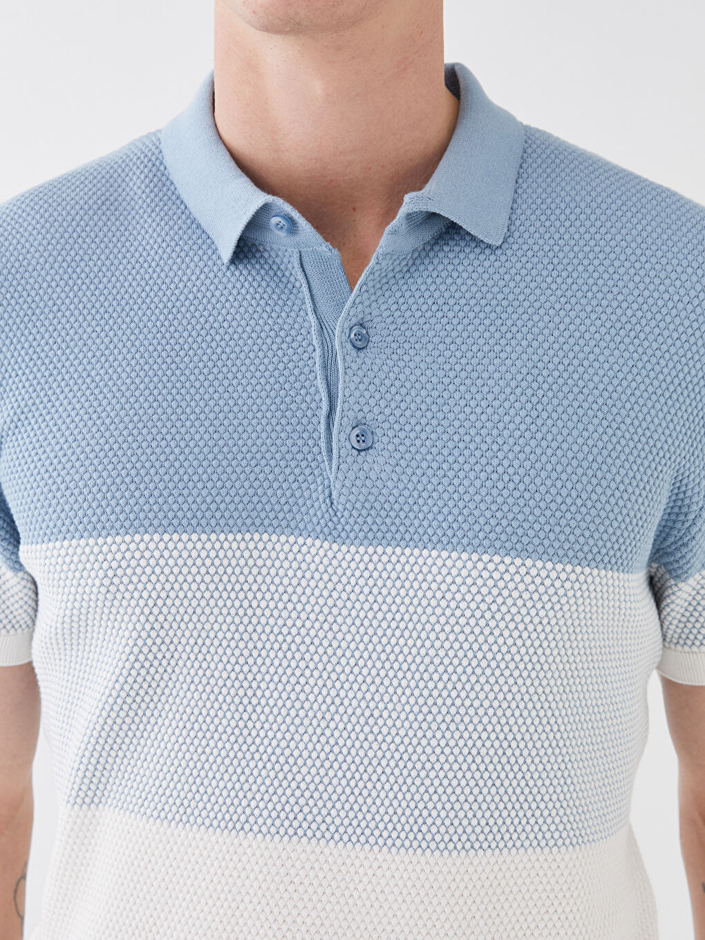 Polo Neck Short Sleeve Color Block Men's Knitwear Sweater-3