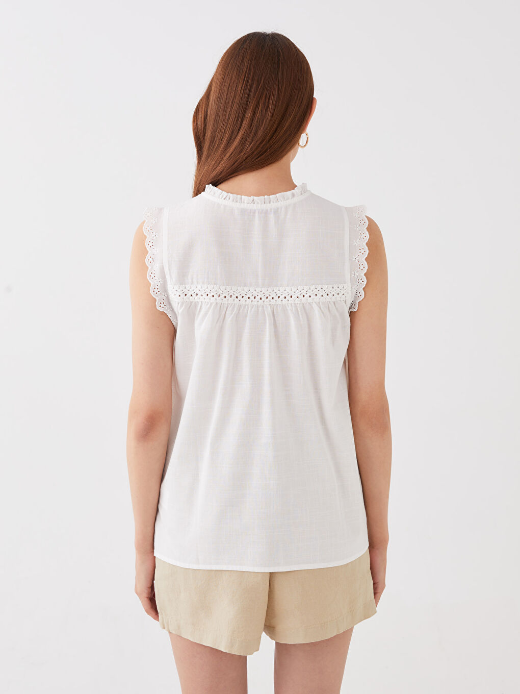 Women's Tie Collar Embroidered Poplin Blouse-4