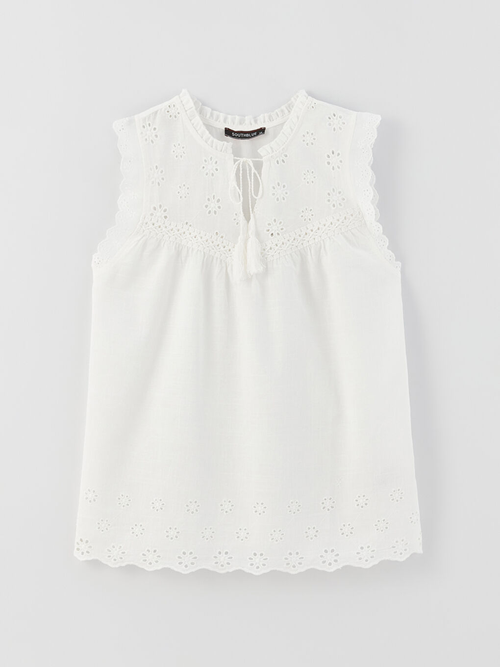 Women's Tie Collar Embroidered Poplin Blouse-5