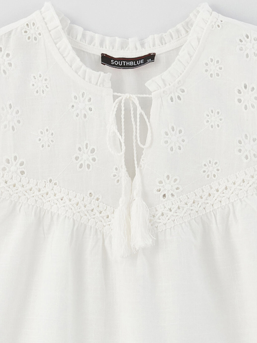 Women's Tie Collar Embroidered Poplin Blouse-7