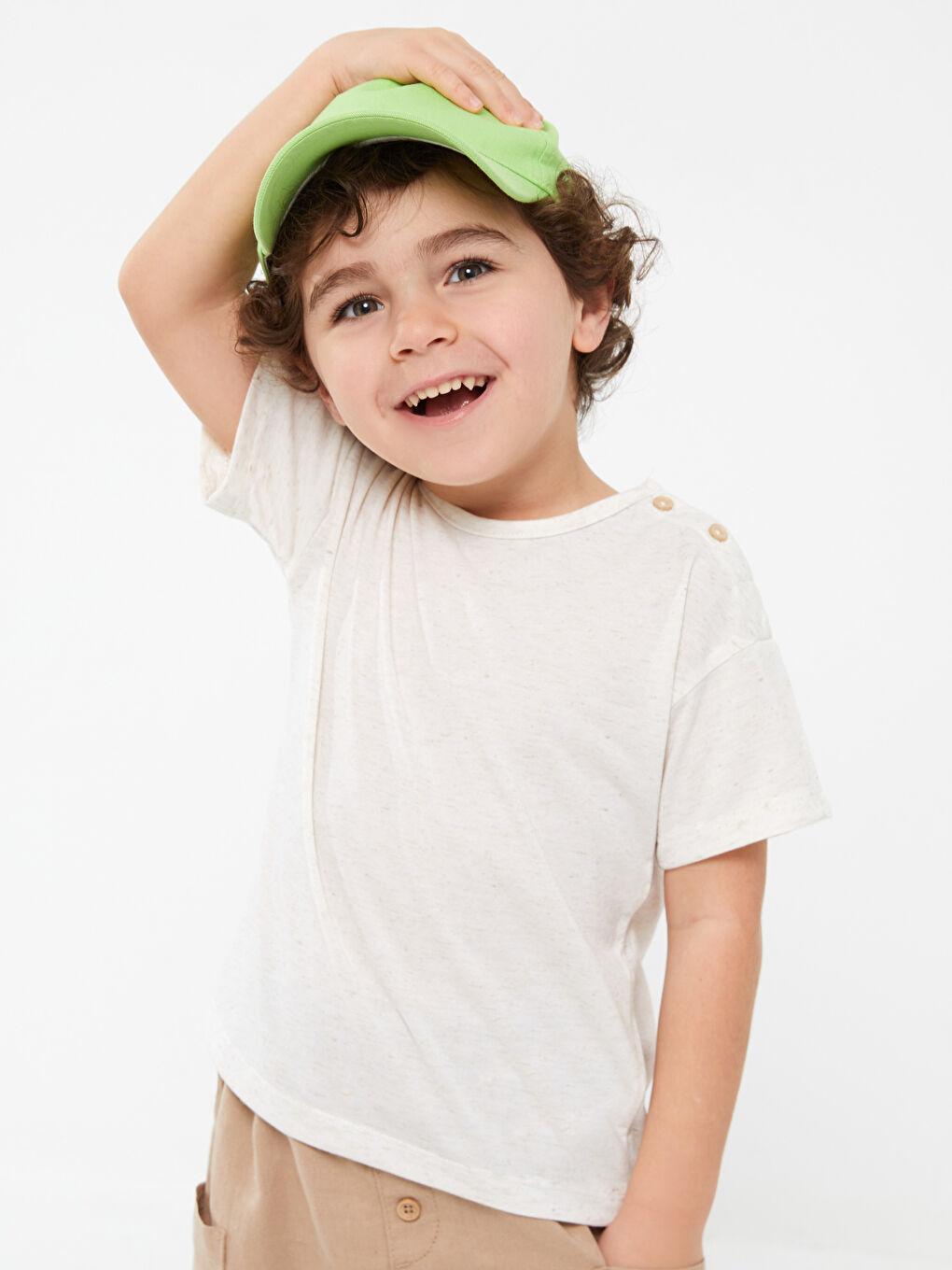 Ekru Bisiklet Yaka Kısa Kollu Erkek Bebek Tişört ve Şort 2'li Takım-2