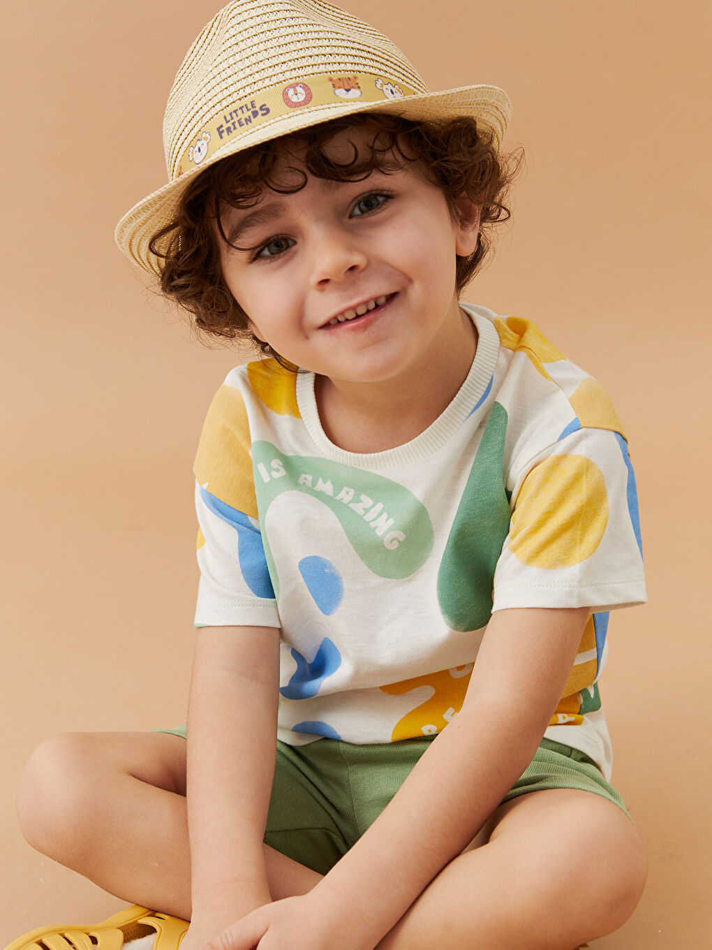 Cycling Short Short Sleeve Printed Baby Boy T-Shirt and Shorts 2-Piece Set-1