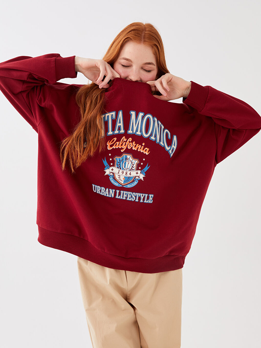 LCW Vision Crew Neck Printed Oversize Women's Thick Sweatshirt -S3EM33Z8-HQG