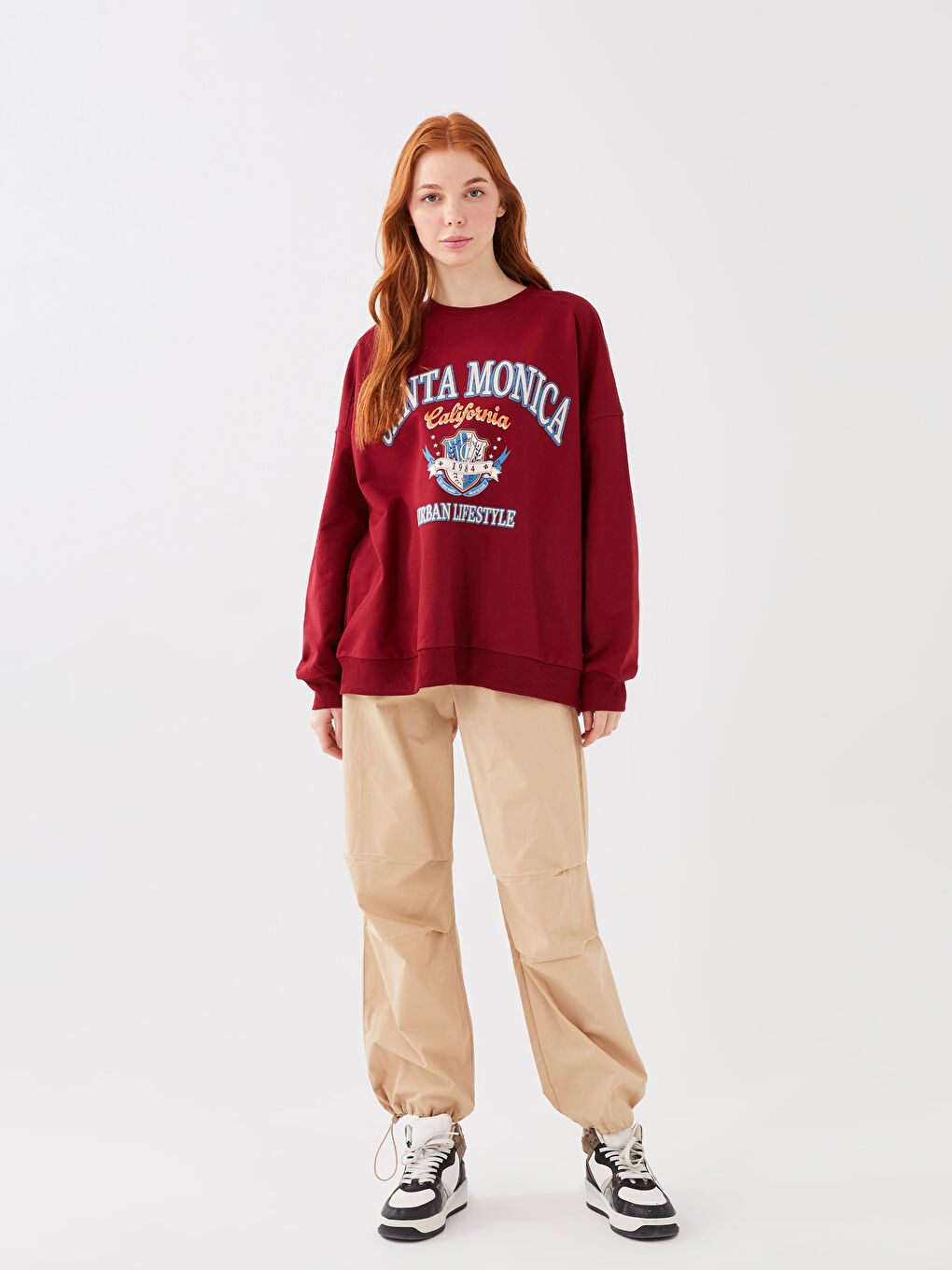 LCW Vision Crew Neck Printed Oversize Women's Thick Sweatshirt -S3EM33Z8-HQG